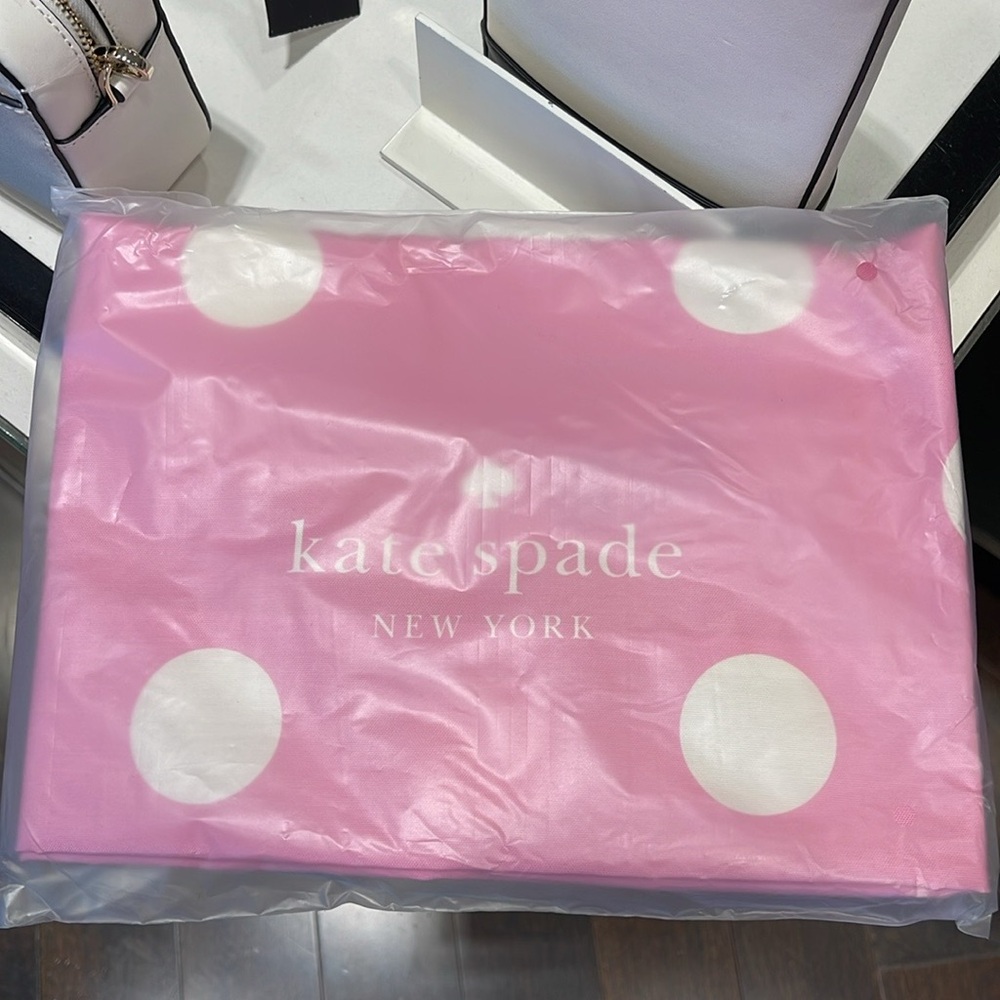 Kate Spade Soft Pink-White Polka Dots Canvas Tote XL Reusable Shopping Beach Bag - Picture 3 of 16